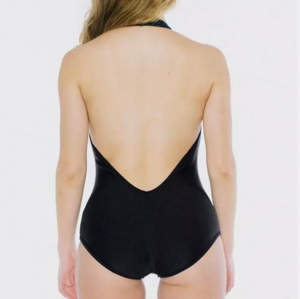 NEW Chic Low Back One Piece Jet Black Halter Swimsuit by American Apparel Size M - Picture 4 of 5